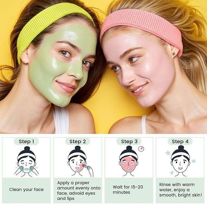 Turmeric Clay Mask, Rose Face Mask & Green Tea Mud Mask 12 PCS - Spa Facial Mask Set Gift for Women & Men, Skin Care Set for Deep Cleansing, Moisturizing, and Refining Pores
