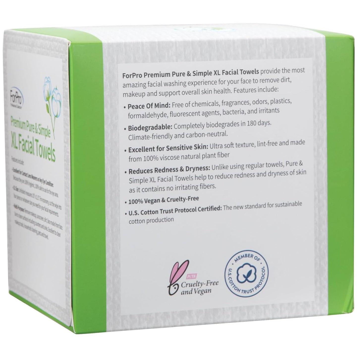 ForPro Premium Pure & Simple XL Facial Towels, Disposable Makeup Remover Dry Wipes, Ultra Soft Lint-Free Biodegradable Face Towels, 100% Vegan & Cruelty-Free, 50-Count