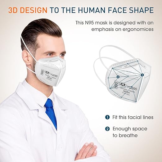 N95 Mask NIOSH Approved 60-Pack, Particulate Respirator N95 Face Masks Universal Fit - Individually Wrapped