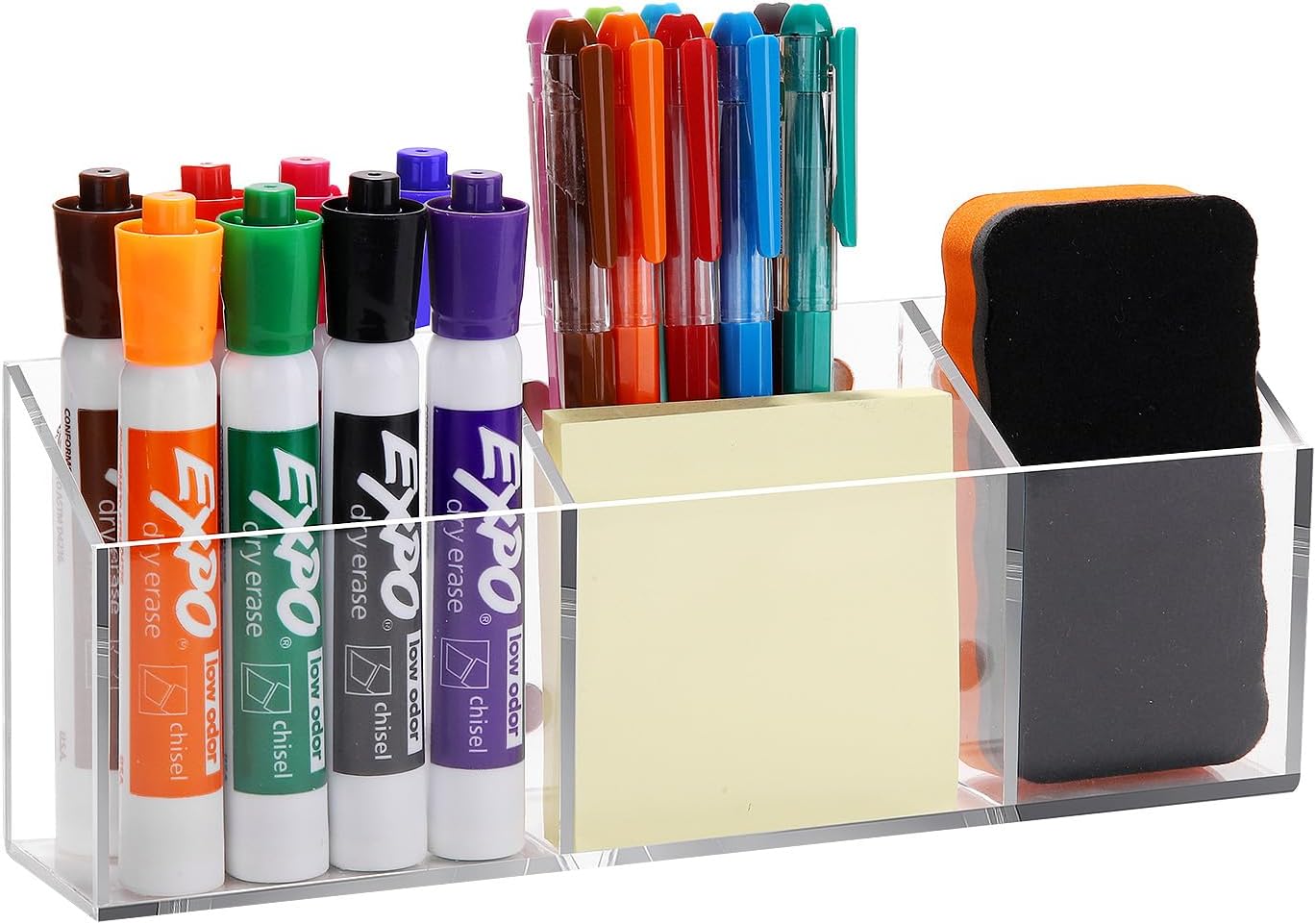 Magnetic Pen Holder Classroom Organization Acrylic Marker Holder for Whiteboard Refrigerator Locker Accessories Pencil Dry Erase Marker Basket (3 Compartments * 1)