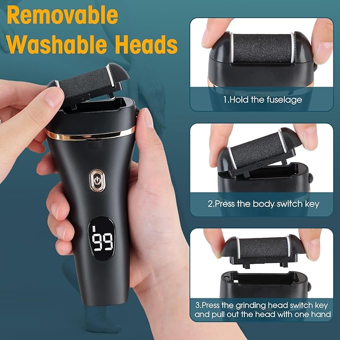 Electric Foot Scrubber, 17-in-1 Pedicure Kit, Callus Remover for Feet Electric Foot File for Dry Dead Skin, 3 Rollers, Battery Display, Black