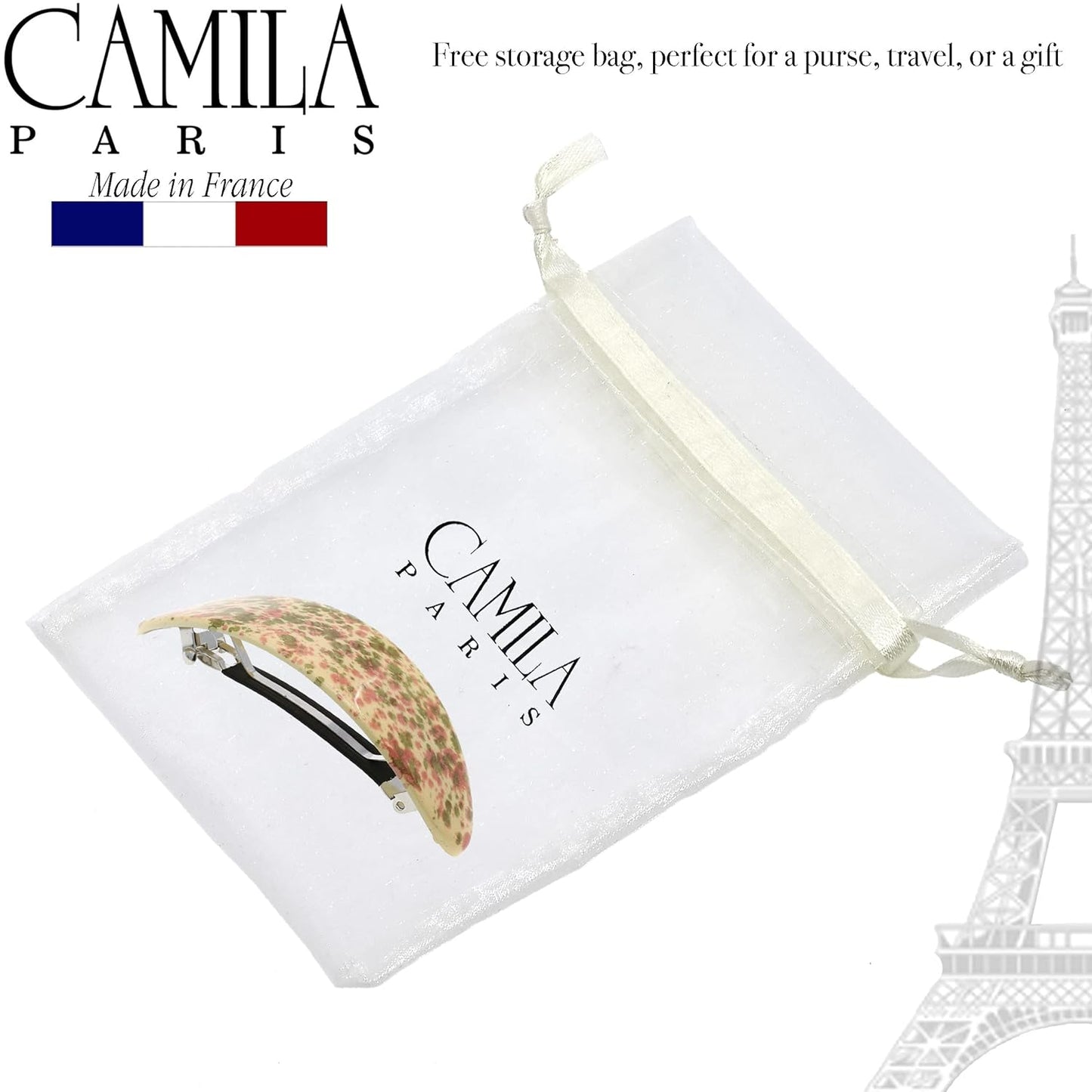 Camila Paris CP3323 French Hair Barrette Oval For Thick Curly Wavy Long Hair, Strong Hold Grip Hair Clips for Women, No Slip Rubberized Metal Clasp, Styling Girls Hair Accessories, Made in France