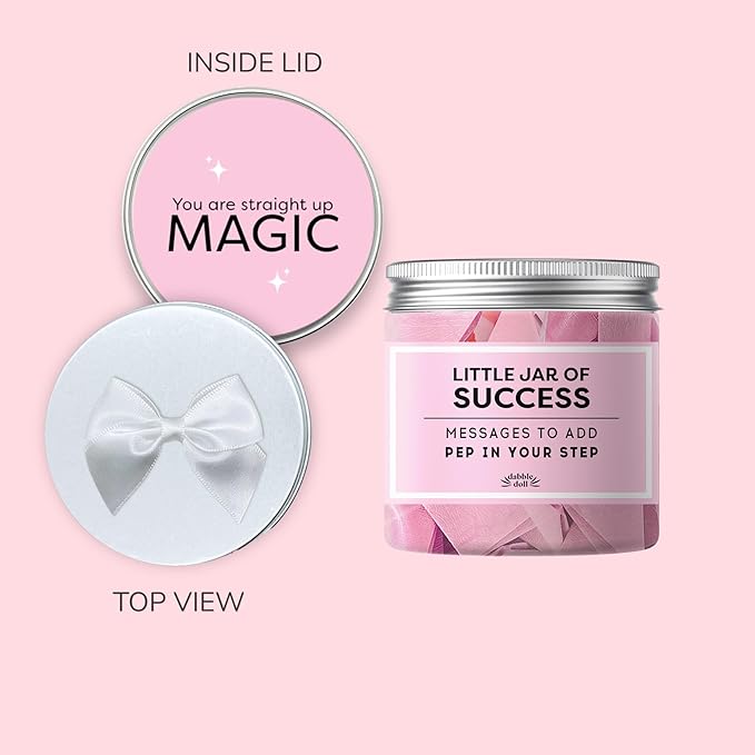 Success Jar filled with Uplifting Positive Message Quote Cards, Keepsake Gift for Girls, Women, Affirmation Cards for Encouragement and Motivation with Unique Gift Box