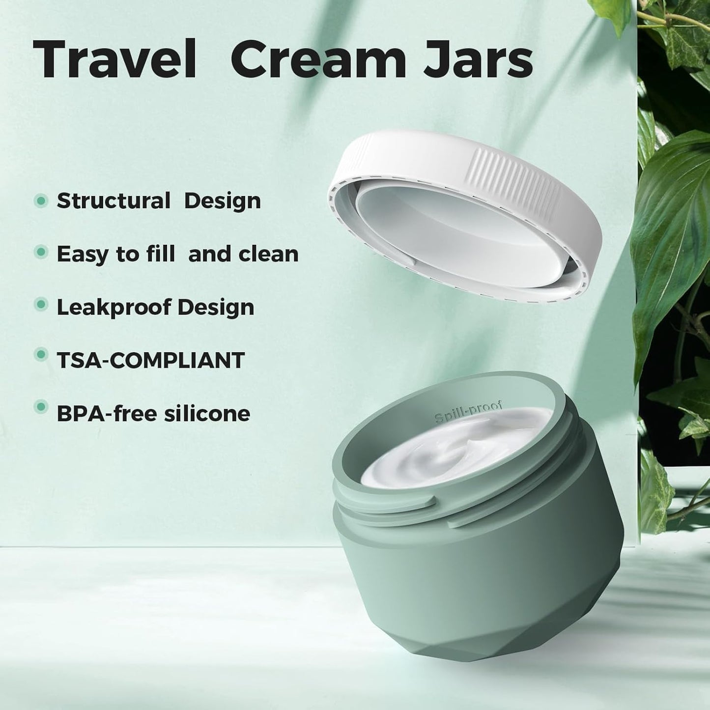 Travel Containers for Toiletries, 4-Pack TSA Approved Silicone Jars (1oz) - BPA Free Leakproof Cosmetic Containers for Creams, Lotion, Skincare & Makeup with Bonus Waterproof Bag-Mix Grey