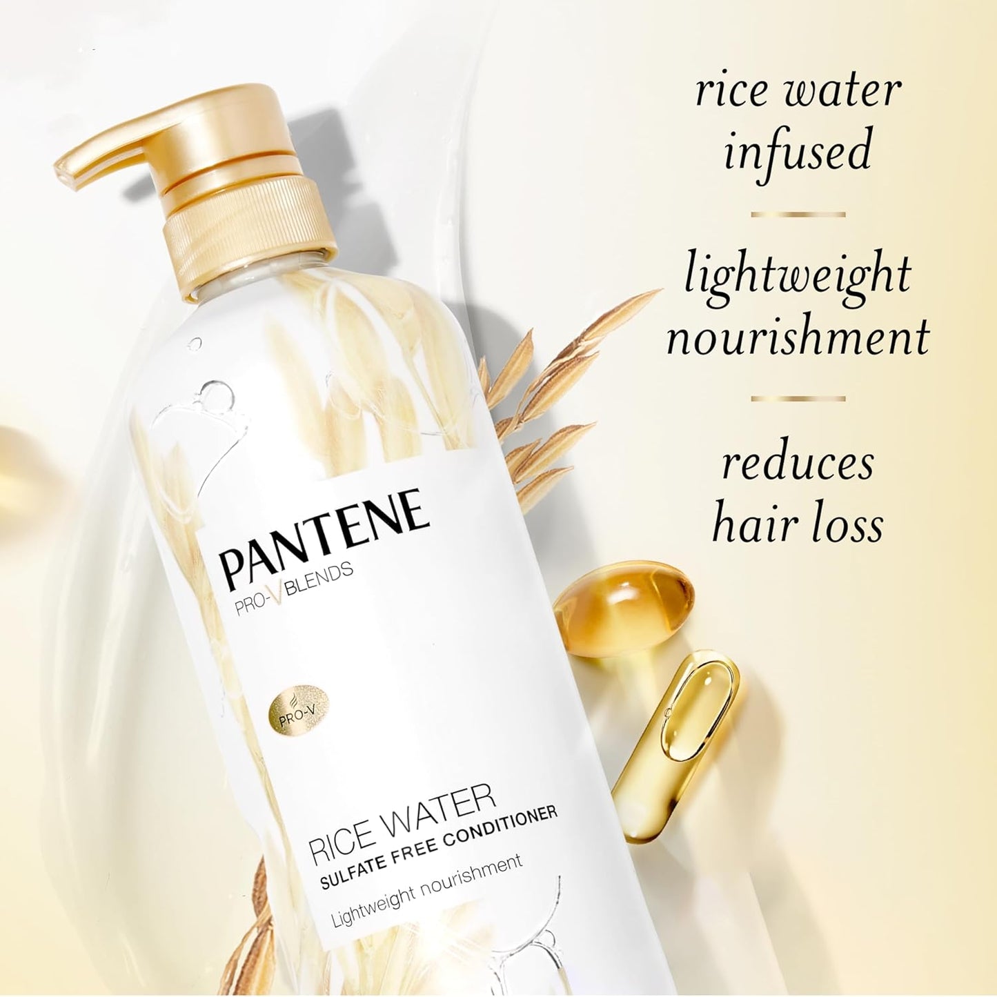 Pantene Conditioner, with Rice Water, Protects Natural Hair Growth, Volumizing, for Women, Nutrient Infused with Vitamin B5, Pro-V Blends, 30.0 oz