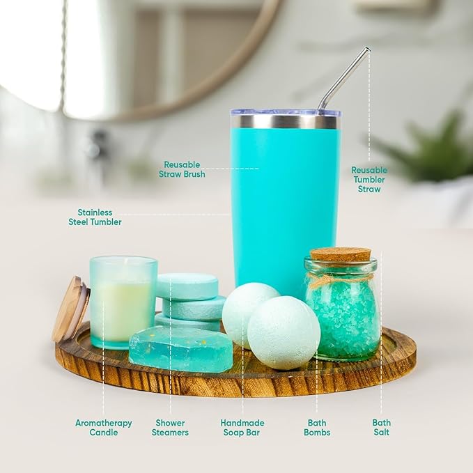 16 pcs Luxury Relaxing Spa Gift Basket Set - Perfect for Birthdays, Christmas, Get Well, Thank You, Bridal Shower, Gifts for Women & Men. Includes Bath Bombs (16 pcs, Turquoise)