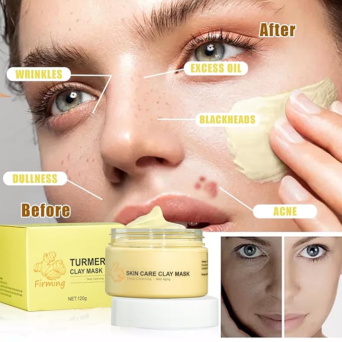 Turmeric Soap Bar Turmeric Clay Mask Turmeric Eye Cream Set of 3, Turmeric Facial Mask for Face with Kaolin Clay, Control Oil & Deep Cleansing, Natural Turmeric Soap for Acne, Blackheads & Smooth Skin