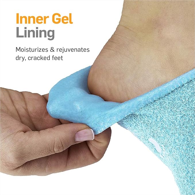 NatraCure Moisturizing Gel Socks - (Helps Dry Feet, Cracked Heels, Dry Heels, Rough Calluses, Cuticles, Dead Skin, Use with Your Favorite Lotions, Creams or Spa Pedicure) - Color: Aqua