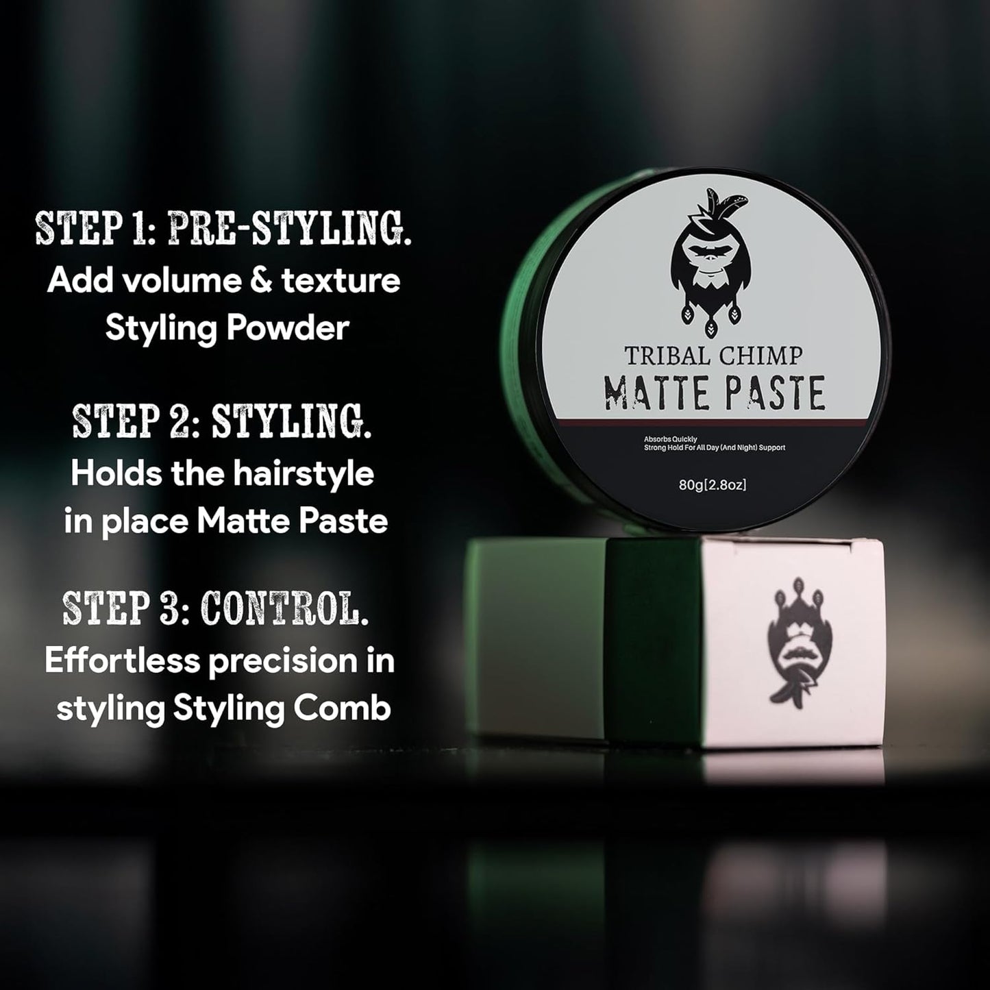 Tribal Chimp Matte Hair Styling Paste for Men – Medium to Strong Hold, Matte Finish, Easy to Apply & Wash Out – Styling Paste for All Hair Types, Texture & Volume Boost – 80g