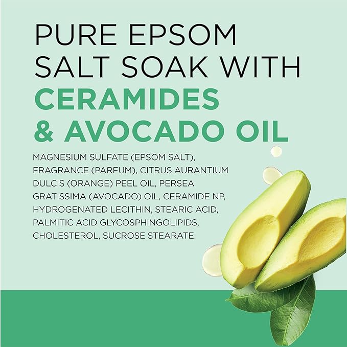 Dr Teal's Pure Epsom Magnesium Salt Soak, Glow & Hydrate with Ceramides & Avocado Essential Oils, 3 lbs