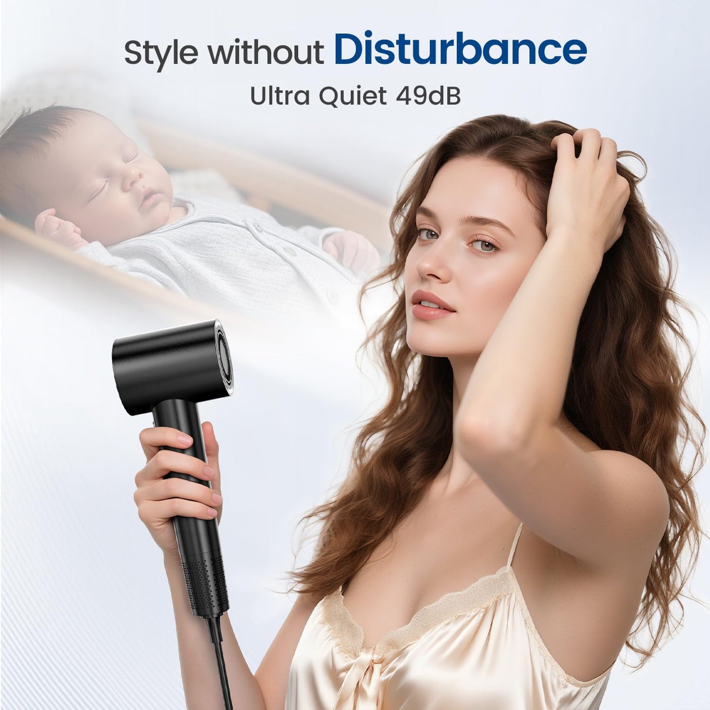 Hair Dryer with Diffuser,1-5min Fast Dry by 1400w, 3 Heat/Cool Wind Level,0.86lb Lightweight, 49db Low Noise,1.5 Billion Plasma, Industry-Leading High-Speed Brushless Motor Blow Dryer for Home Travel