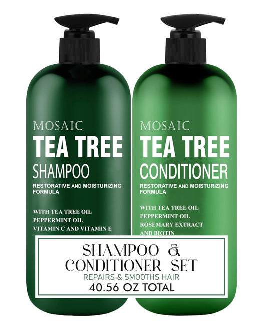 Tea Tree Shampoo and Conditioner Set for Hair Growth, Thinning Hair Loss Treatments Women & Men, Thickening Products, Paraben & Sulfate Free 20.2 FL Oz Each.