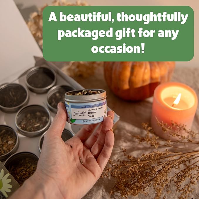 Heavenly Tea Leaves Organic Wellness Tea Sampler (Approx. 90 Servings of Tea), 9 Assorted Loose Leaf Teas & Herbal Tisanes - Great Hot or Iced, High & No Caffeine Teas, Mother's Day Gifts for Mom