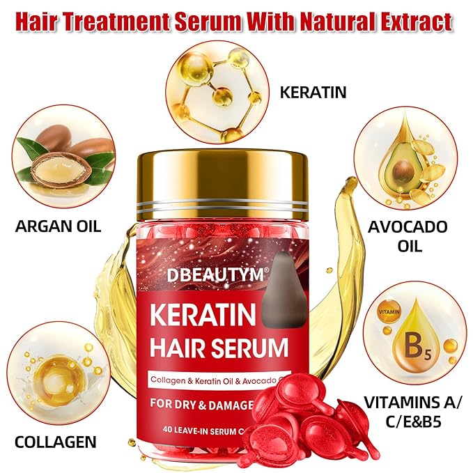 Collagen Hydrating Hair Mask Keratin Hair Serum,Natural Deep Conditioner Hair Mask,Moisturizing Hair Oil for Split Ends, Hair Styling Serum for Frizzy & Dry Hair,Keratin Styling Oil Capsules