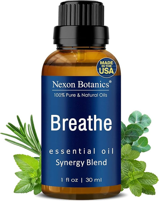 Breathe Essential Oil Blend 30 ml - Breath Sinus Relief with Menthol Oils - for Humidifiers, Diffusers, and Aromatherapy - Nexon Botanics