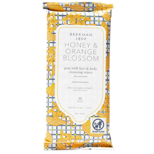 Beekman 1802 Face & Body Wipes, Honey & Orange Blossom - Scented - 30 Count - Cleanses - With Goat Milk, Aloe & Vitamin E - Alcohol Free, Biodegradable - Good for Sensitive Skin - Cruelty Free