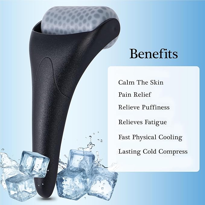 Ice Facial Roller for Face and Eyes - Puffiness Relief, Skin Care, Reduce Pain and Wrinkles Face Massager Tools for Men and Women - Self Care Gift, Black