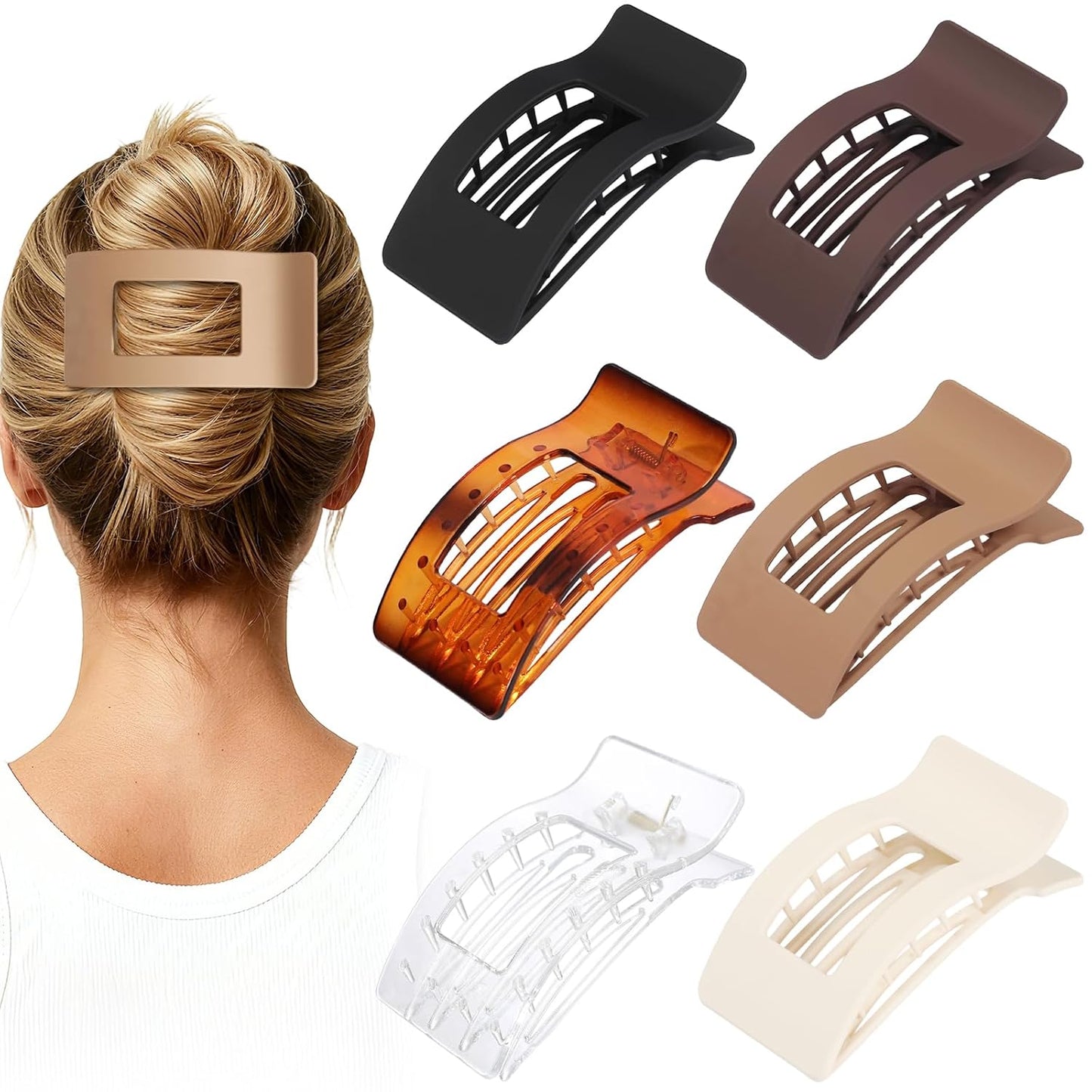 French Flat Hair Clips for Women 6pcs Hair Claw Clips for Thick or Thin Hair Matte Claw Clips for Girls Barrettes Non-Slip Strong Hold Hair Accessories for Women (Transparent)