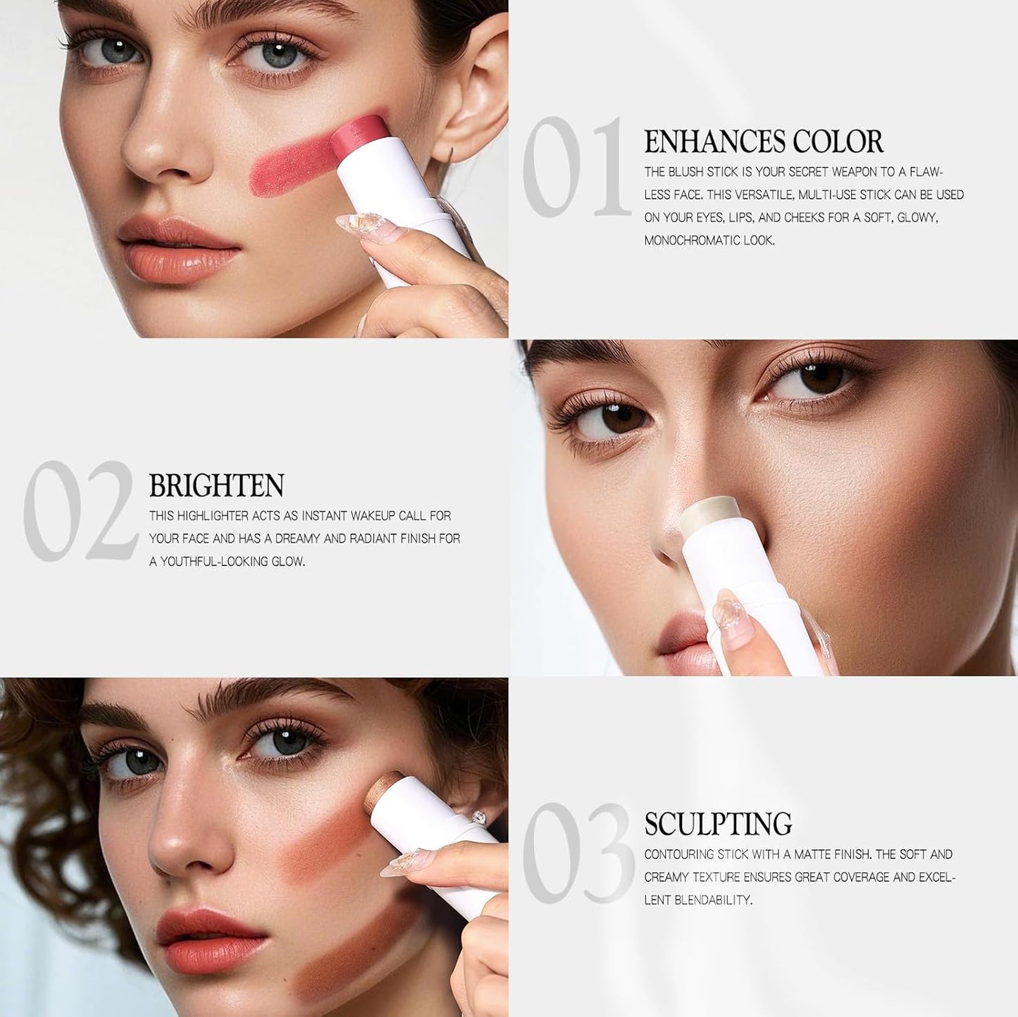 bayfree 3 PCS Makeup Cream Contour Stick Set, Highlighter Stick & Bronzer Stick & Blush Stick, Long Lasting, Natural Face Contour, Dewy & Matte Finish, Multi Stick Trio for All Skin