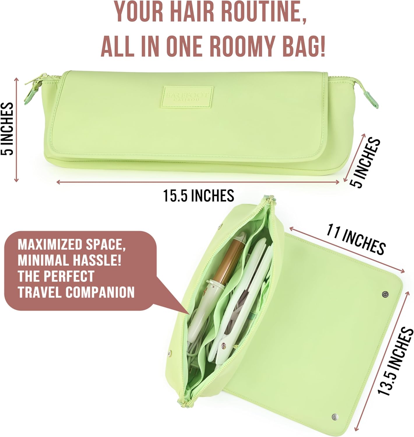 BAREFOOT CARIBOU Hair Tools Travel Bag and Heat Resistant Mat for Flat Irons, Straighteners, Curling Iron, and Haircare Accessories, 2-in-1 design, with Interior Pockets, Portable Organizer