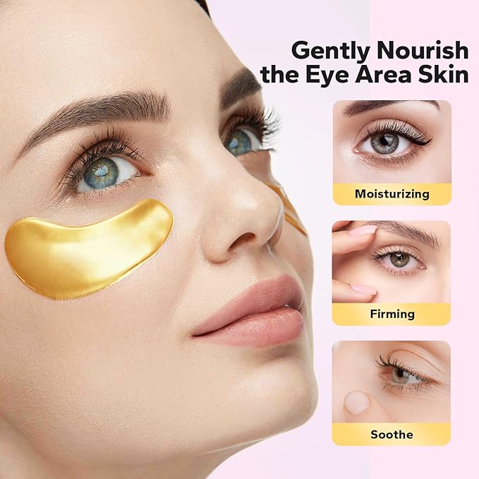 Komoko 25-Pairs 24K Gold Under Eye Patches, Skin Care, Golden Under Eye Mask Anti-Aging Collagen & Amino Acid, Eye Mask for Removing Dark Circles, Puffiness and Wrinkles, Refresh Your Under Eye Skin