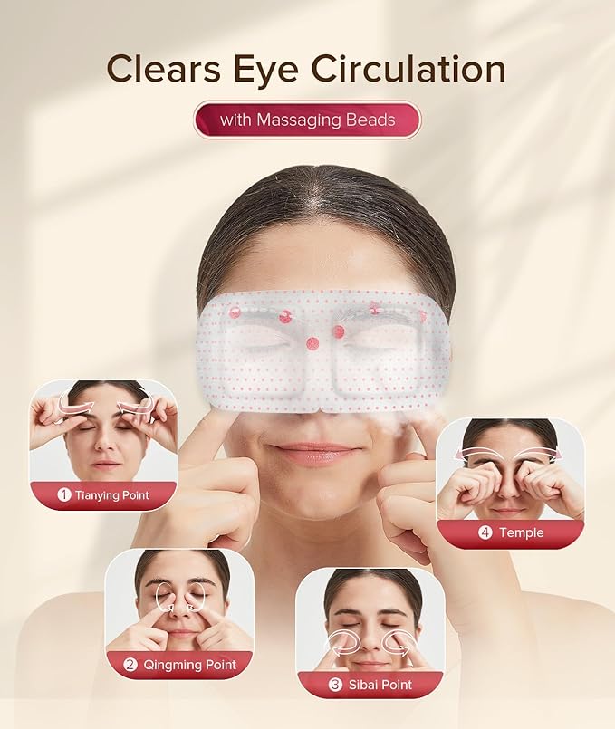 3D Self Heated Eye Mask for Dry Eyes with 100+ Soft Beads,Steam Eye Mask for Sleeping,Relaxation, Disposable, Spa, Travel Gifts for Women, Men 28 Packs