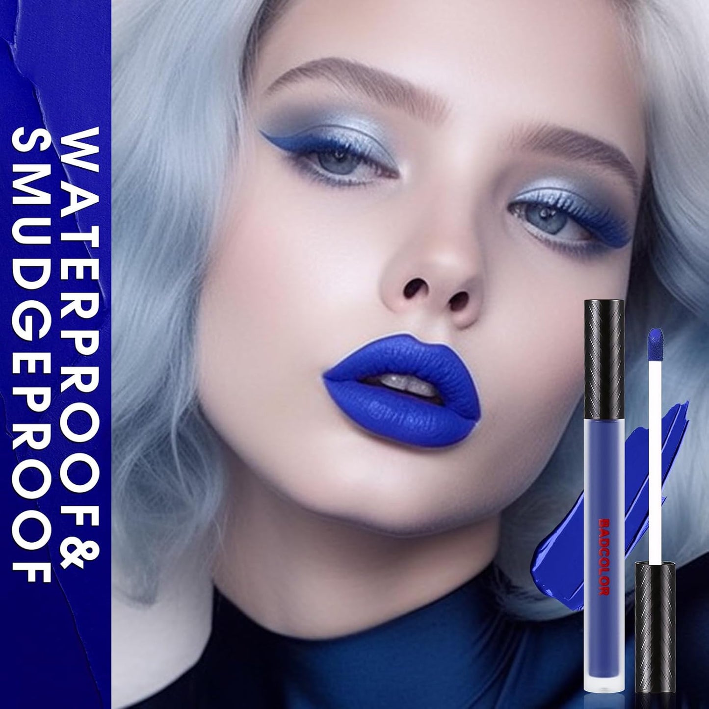 BADCOLOR 3 Colors Matte Liquid Lipstick Set, Black Blue Purple Halloween Makeup, High Impact Long Lasting Lip Stain Velvet Nonstick Cup Smudge Proof & Waterproof Lip Gloss Set