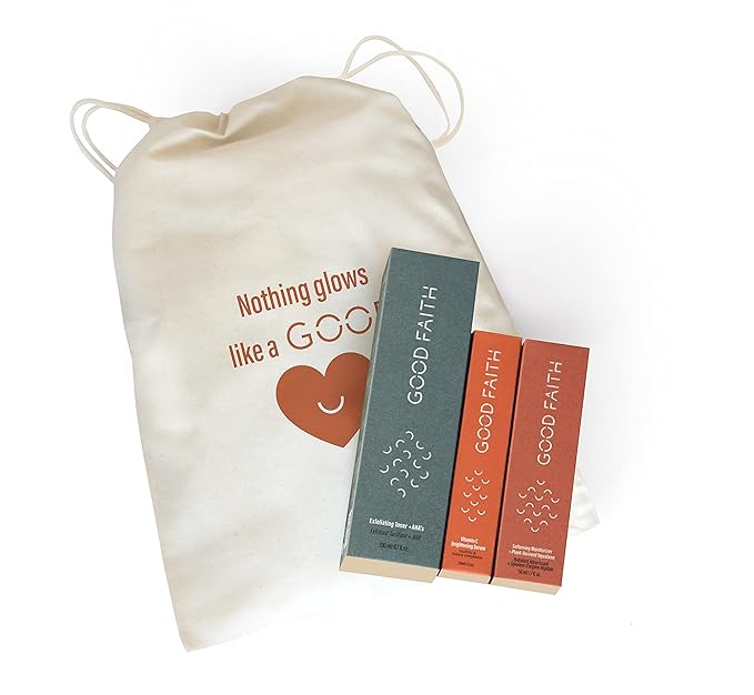 Good Faith - GOOD + Glowing Set - Brightening Skincare Value Kit - 3pcs Exfoliating Toner, Brightening Serum, Softening Moisturizer - Vegan - Cruelty Free