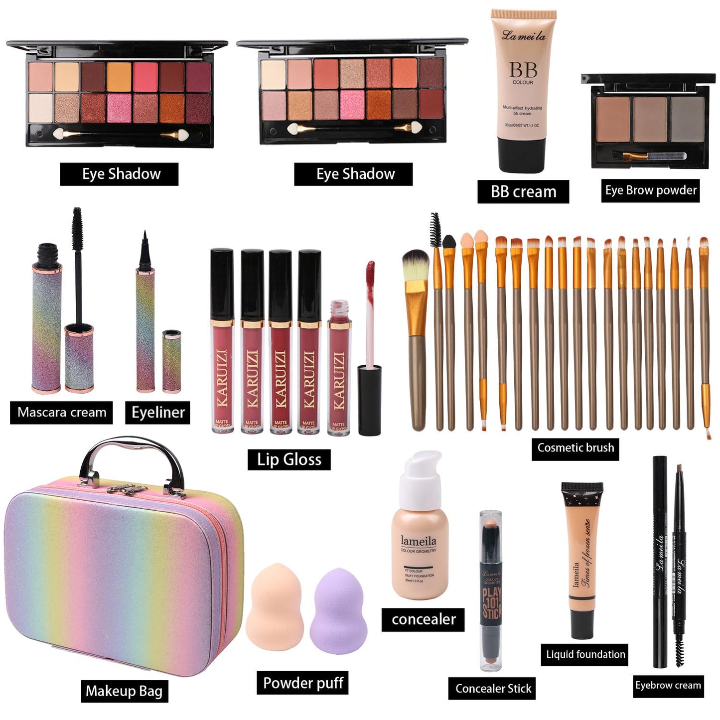 All In One Makeup Set,makeup set for girls,Makeup Gift Set for Women & Girls,Make up Cosmetic Storage,Rainbow Gift Cosmetic Case