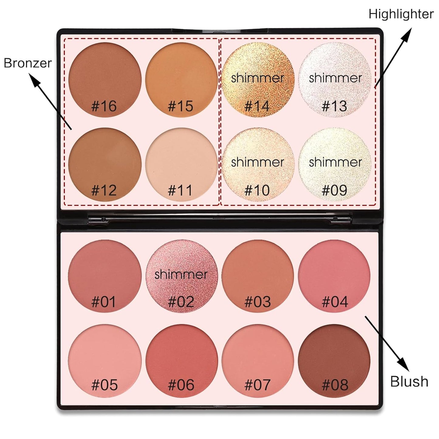 16 Color Contour Palette Makeup with 2 Brushes - Blush Highlighter Bronzer All-in-One Makeup Palette Contour Set - Face Cosmetics Gift, Holiday Beauty for Women (SET2)