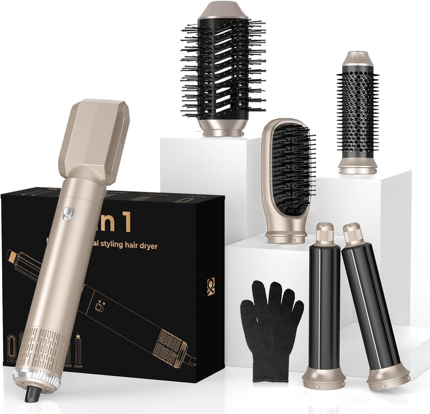 6 in ONE Hair Dryer Brush, Blow Dryer Curling Wand Hair Styling Tools Set, Ionic Hot Air Massage Oval Blowout Hair Dryer, Left&Right Hair Styler 100-120V