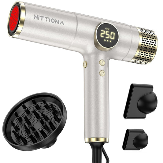 Infrared Ionic Hair Dryer with Diffuser - 2000W Dual Voltage Blow Dryer for Women, Fast Drying, Frizz Control, Lightweight & Low Noise, Red Light & Negative Ions, European Travel 110V-240V