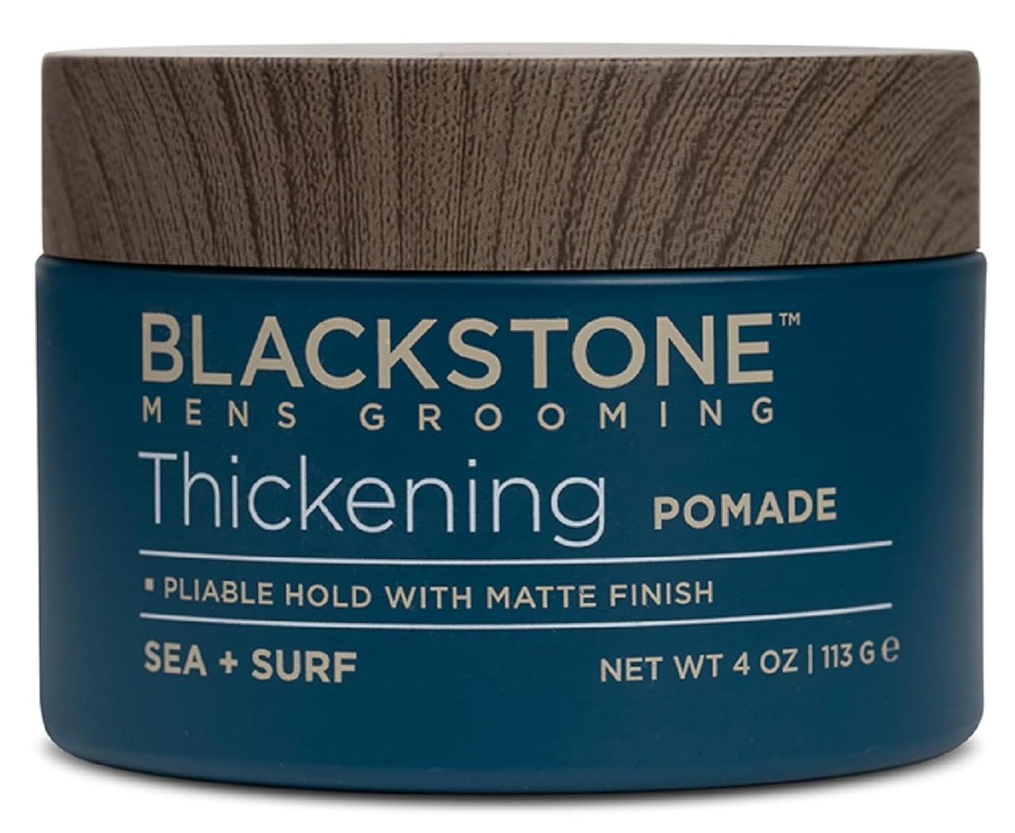 Blackstone Men's Grooming Hair Thickening Pomade - Pliable Hold with Matte Finish | Paraben & Cruelty-Free | Made in USA, Sea + Surf Scent (4 Oz)