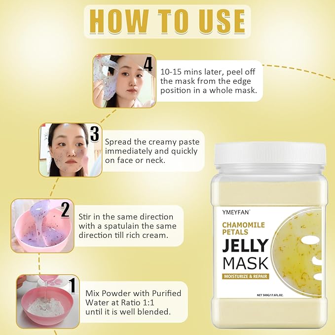Jelly Mask for Facials Professional, Chamomile Jelly Mask Powder, Morsturize & Repair Soothes Face Skin Care for Vajacial Peel Off Mask, Esthetician Supplies, Natural Ingredients Unscent