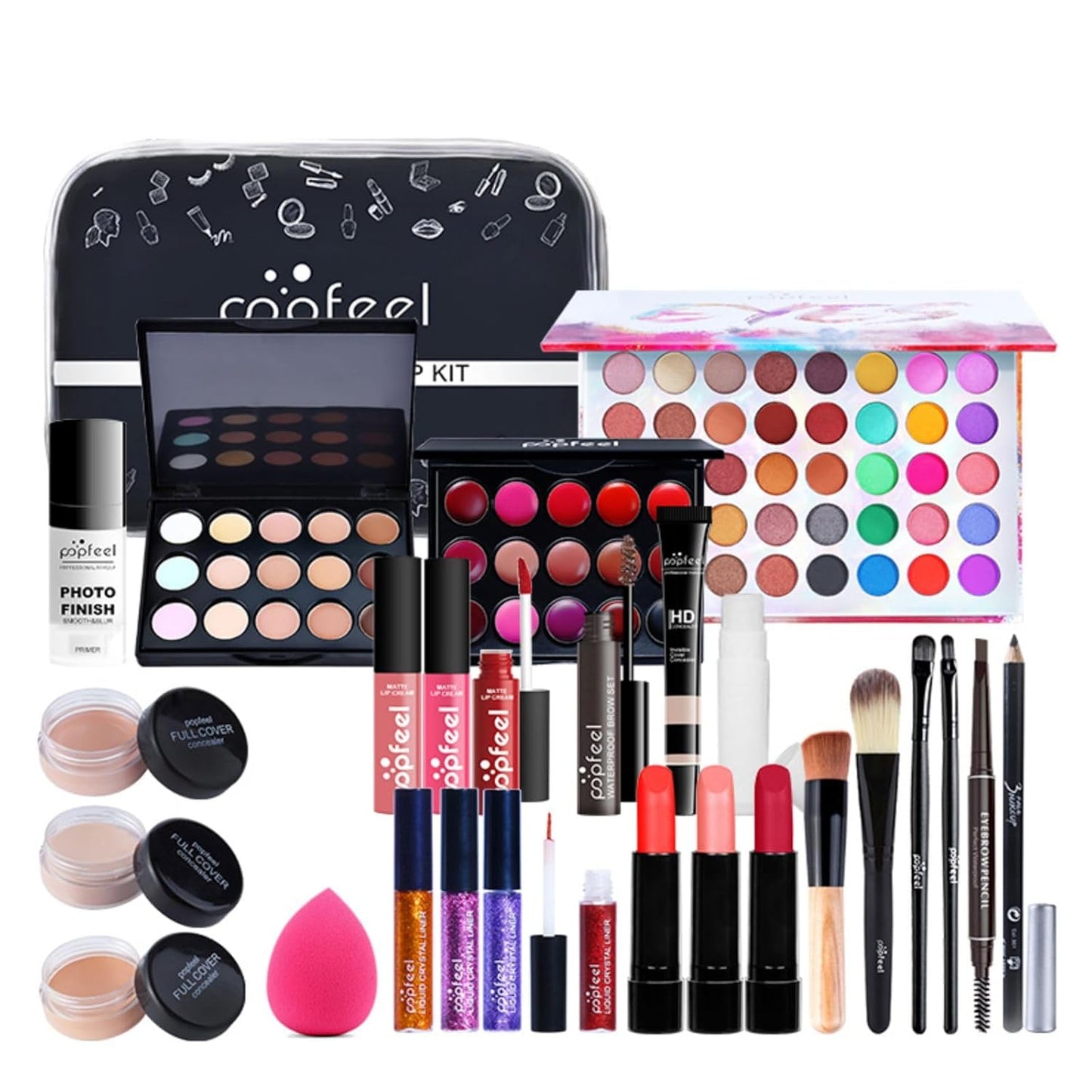 FantasyDay All-in-one Makeup Set Holiday Gift | Full Makeup Kit for Women Essential Starter Bundle Include Eyeshadow Palette Lipstick Blush Cream Concealer Face Powder Eyeliner Mascara Lipgloss Brush