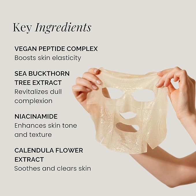 BEIGIC Luminous Hydrating Sheet Mask - Vegan Moisturizing Firming Face Mask Pack with Peptides, Vitamin C & Niacinamide for Dewy Glass Skin (4ea, 0.84 fl oz)