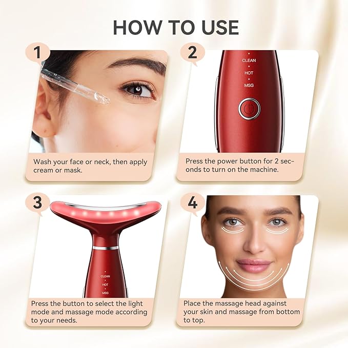 Neck Face Massager, Portable Face Sculpting Tool, 3 Modes Facial Massager, Face Massager Tool for Skin Care, Red