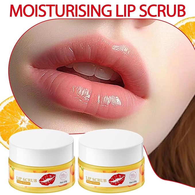 2PCS Orange Conditioning Lip Scrub Kit,Moisturizing Lip Sleeping Mask Long Lasting Hydrating Lip Scrubber Exfoliator Lip Care Products for Men & Women