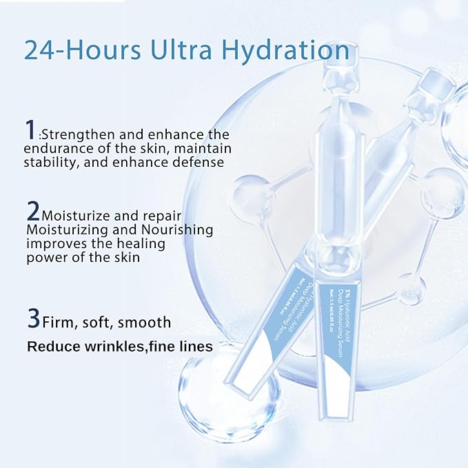 5% Hyaluronic Acid Serum Ultra-Hydrating Vials - Hyaluronic Acid Serum for Face - Face Ser um for Women Anti Aging - Single-Use Hyaluronic Ac id Tubes - Firm,Soothe,Nourish Ultra Hydrating (30pcs)
