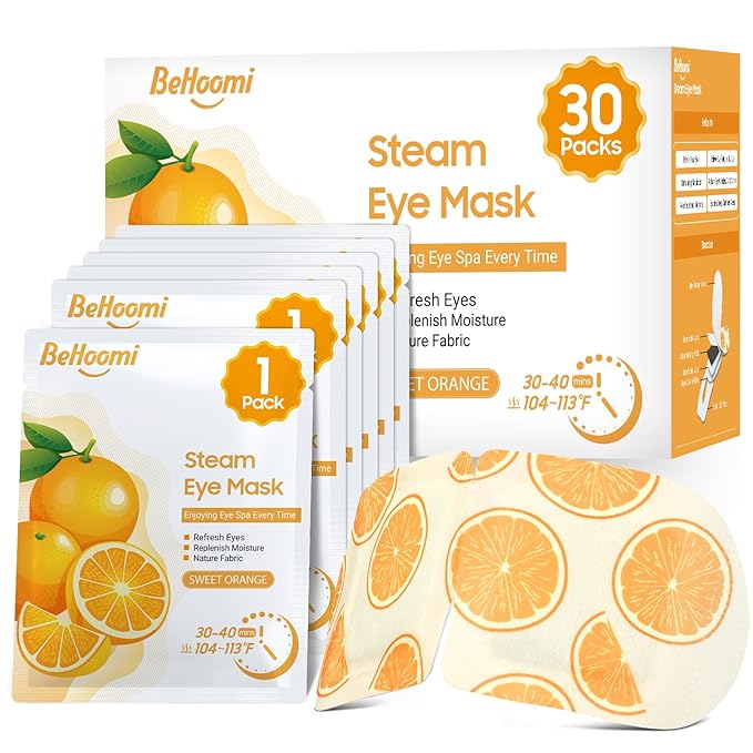 30Packs Steam Eye Mask, Heated Eye Mask Warm Compress for Eyes, Self Heating Warm Eye Masks Disposable Steam Mask for Home Sleep, Spa, Travel Essentials & Relaxation Gifts (Sweet Orange)