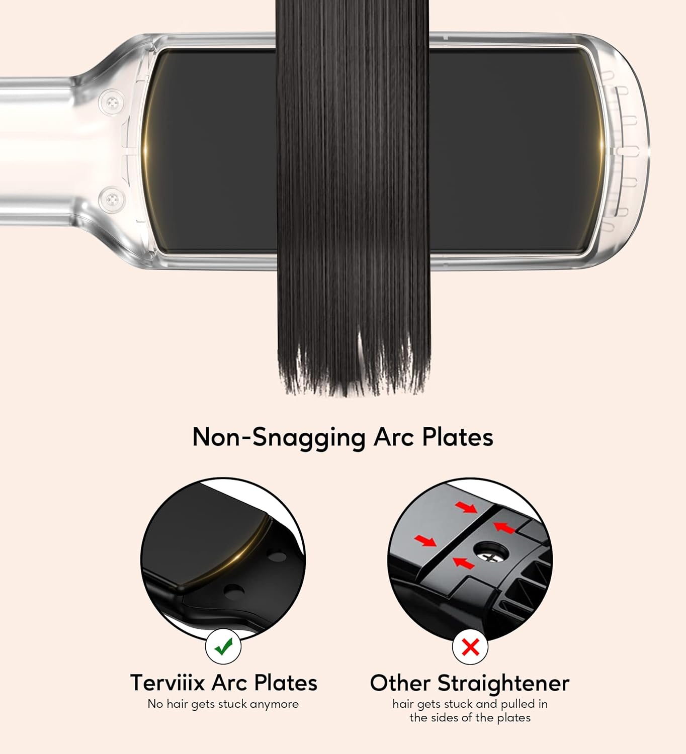 Flat Iron Hair Straightener by Terviiix - Ceramic & Tourmaline for Smooth, One-Swipe Results, Salon-Grade Wide 1-3/4 Inch Straightening Iron Gently Straightens Thick, Curly, Black & Natural Hair