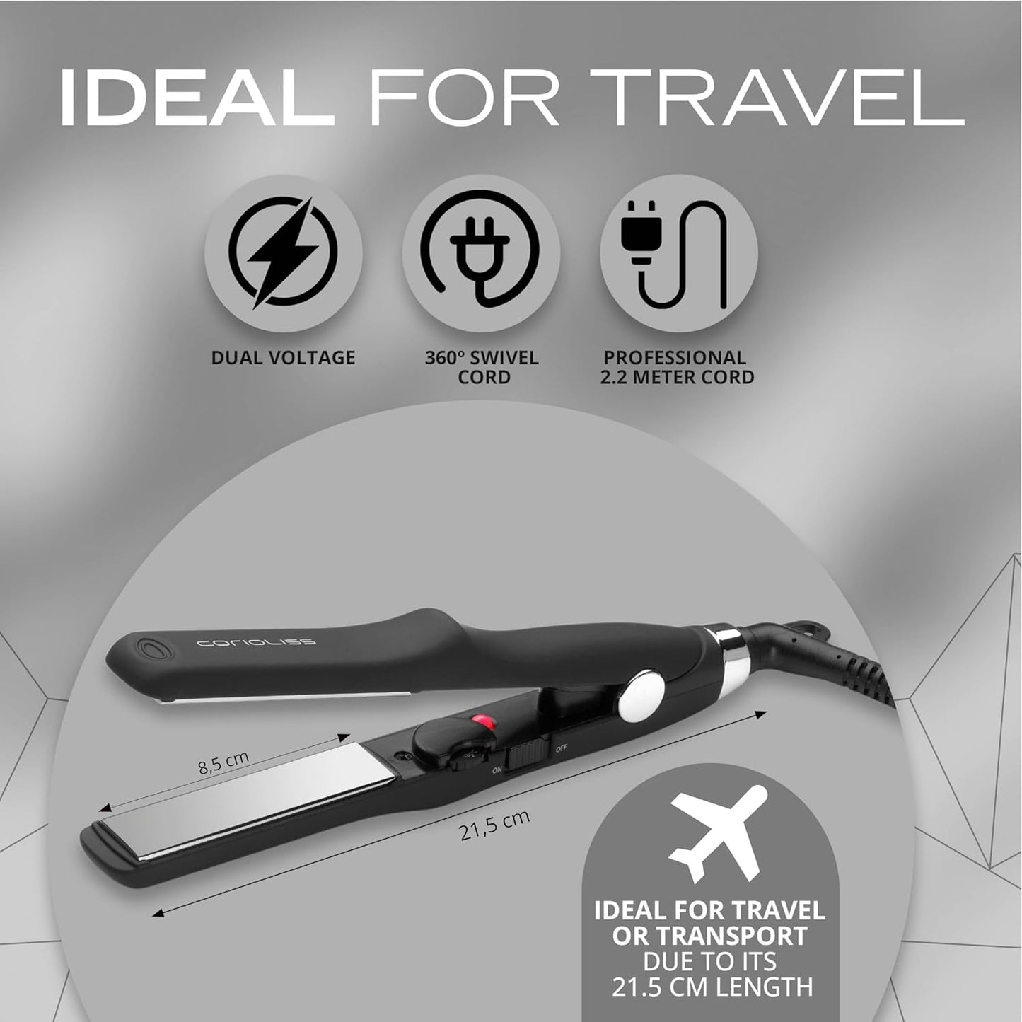 CORIOLISS C Trip Mini | Hair Straighteners for Women | Titanium| Flat Iron | Professional with Temperature Control (Black Soft Touch)