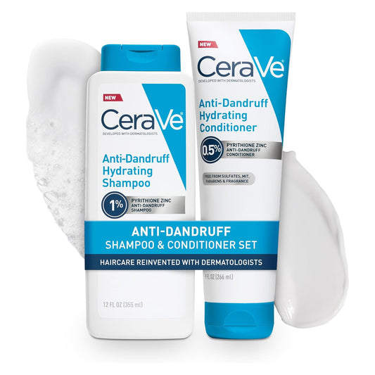 CeraVe Hydrating Anti Dandruff Shampoo and Conditioner Set, Pyrithione Zinc Dandruff Treatment With Ceramides, Hyaluronic Acid & Niacinamide, Helps Elimanate Flakes & Reduce Itchy Scalp