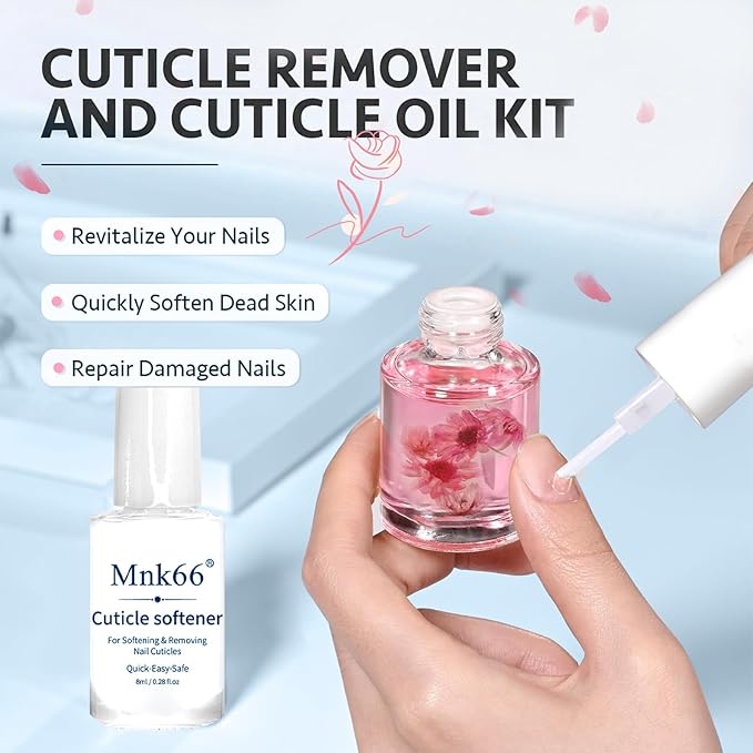Cuticle Oil Cuticle Remover Set, Moisturizing Repairing Nail Oil, Plant-Based Formula for Damaged Nails Dry Cuticles, Strengthening Hydrating, Rose, Jasmine, Lavender, Nail Care, 4pcs/7ml,YNC-001