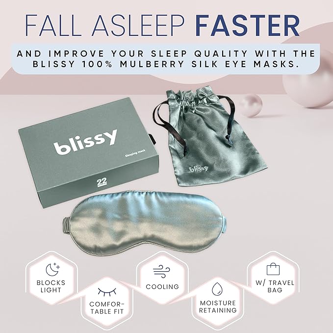 Blissy Silk Sleep Mask - Silk Eye Sleeping Mask for Women & Men for Total Blackout - 100% Pure Mulberry Silk, 22 Momme 6a Fibers - Blindfold Silk Sleep Mask Side Sleeper Eye Cover (Matcha)
