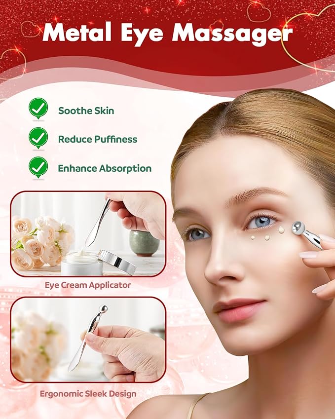 2 Pairs Reusable Under Eye Wrinkle Patches Silicone Mask, Plump Fine Lines & Wrinkles, with Metal Eye Cream Applicator, Tin Case, Valentine's Day Red