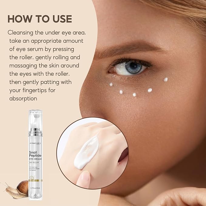 Under Eye Cream for Dark Circles And Puffy Eyes, Snail Peptide Energetic Eye Roll-On 360° Massage, Dark Circle Eye cream, Snail Eye Cream Anti Aging & Wrinkle, Eye Serum Hydrating, Firming, Smooth