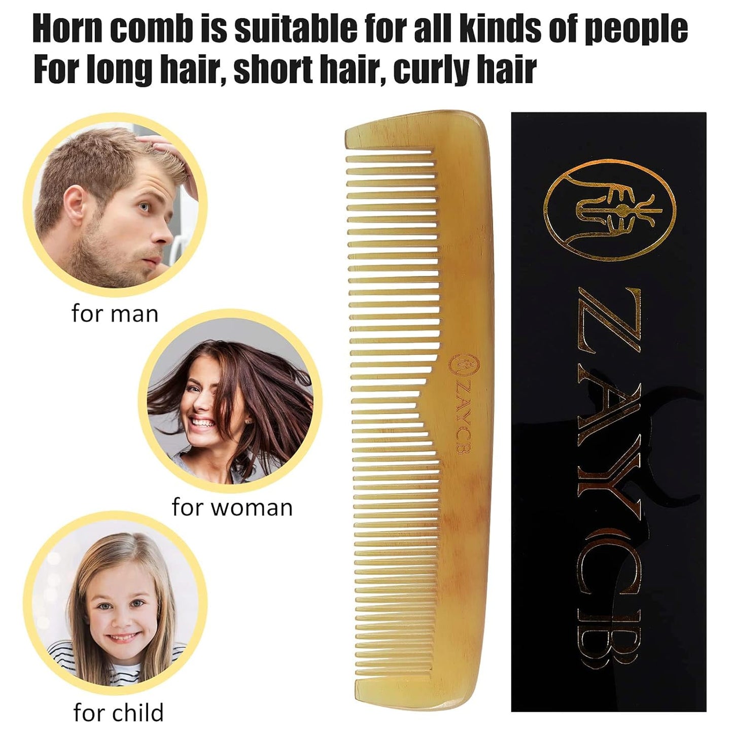 Buffalo Horn Fine Tooth Comb - Anti-Static Hair Comb - Hair Styling Detangling Comb for All Hair Types (Men, Women, Kids)