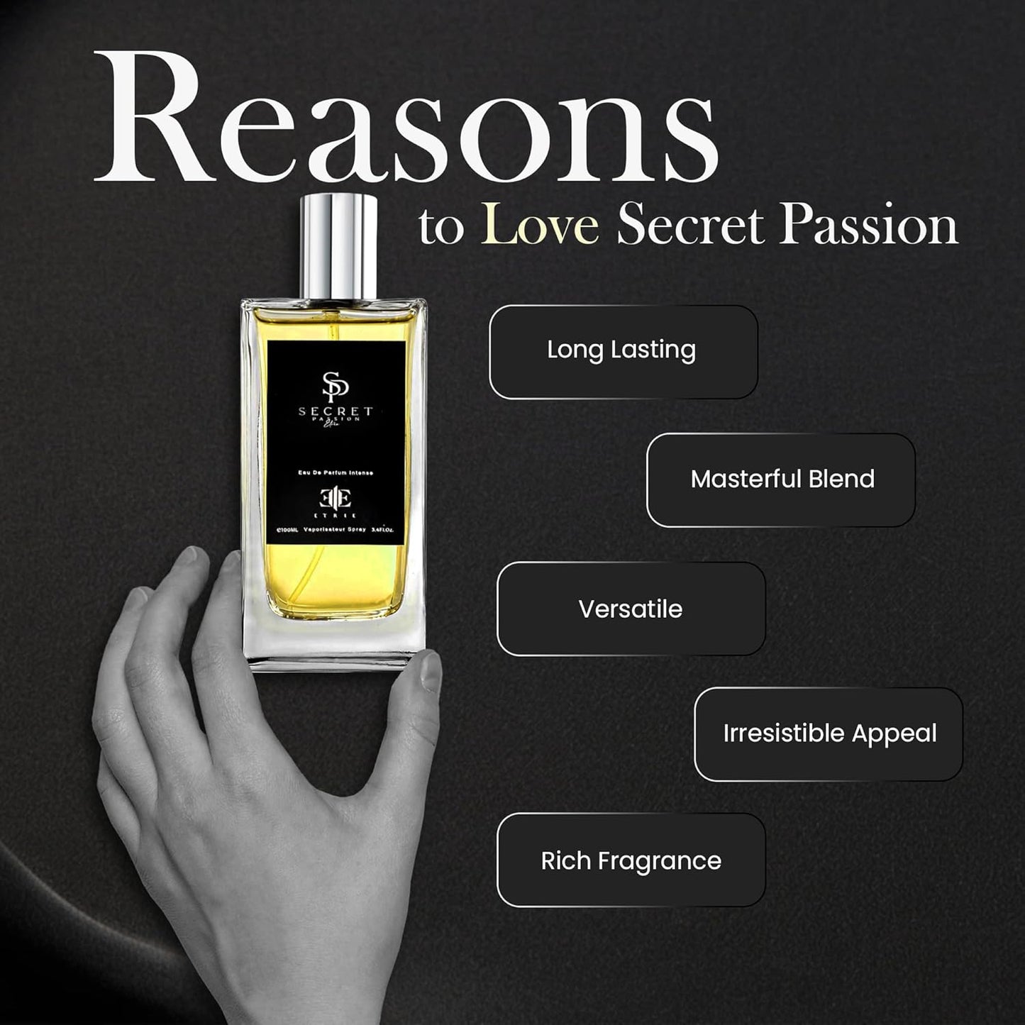 Secret Passion Men's Cologne Eau De Parfum 3.4 Fl Oz - Mysterious & Intriguing Scent - Long-Lasting Fragrance for Men - Ideal Gift for Him