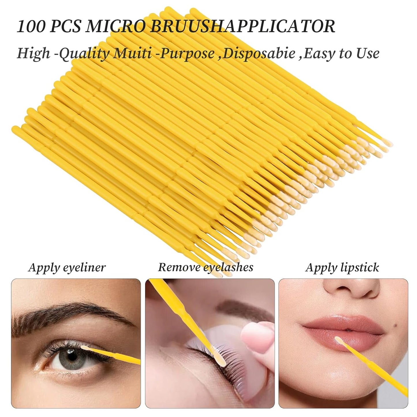300 Pack Disposable Spoolies Brushes Sets Mascara Wand Lip Brushes Bamboo pole-shaped Handle Cotton Swab for Eyebrow Eyelash Extension Tattoo Lipstick Applicator(Yellow)